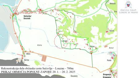 Rekonstrukcija dela LC Sečovlje - Lonzan - prikaz območja zapore - širše